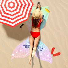 Load image into Gallery viewer, Personalized Mermaid Tail Beach Towel - Avery You Are Mermazing