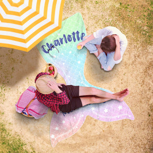Personalized Mermaid Tail Beach Towel - Charlotte Be Mermazing