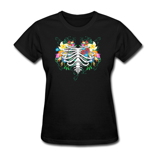Radiology Tech Ribcage X-Ray Floral Heart Women's T-Shirt - black
